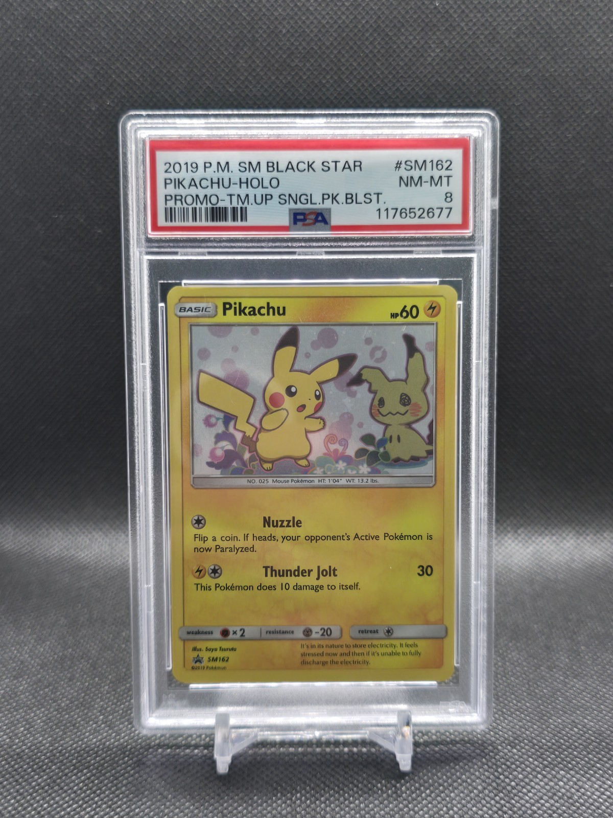 2019 Pokemon TCG Pikachu SM Black Star Promo Team Up Holo SM162 English PSA 8