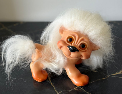 Vintage 1960s Dam Troll Lion Doll 5'' x 7'' Glass Eyes Blonde Mane Adjustable Head