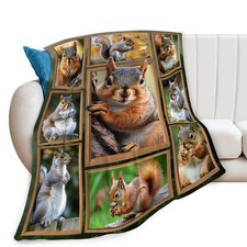 Cute Squirrel Animal Throw Blanket Soft Cozy Fleece Plush Bed 50x40 Inch