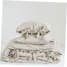 100 Linen Duvet Cover Set, 3 Pieces Belgian Flax Queen Tie Closure Linen