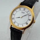 Vintage Seiko Quartz Watch V700-6091 Women Gold Tone Roman Leather New Battery