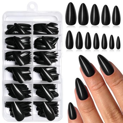 LunarCharm 240 Stück Schwarz Mandel Press on Nails Mittelgroße Fake Nails Press