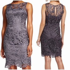 Adrianna Papell Women’s Size 6 Gray Lace Sheath Dress Sleeveless Knee Length