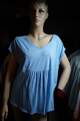 Damenmode Oberteil Bluse Hemd Shirt Yerse neu XXL Blau 100% Bio Baumwolle Sommer