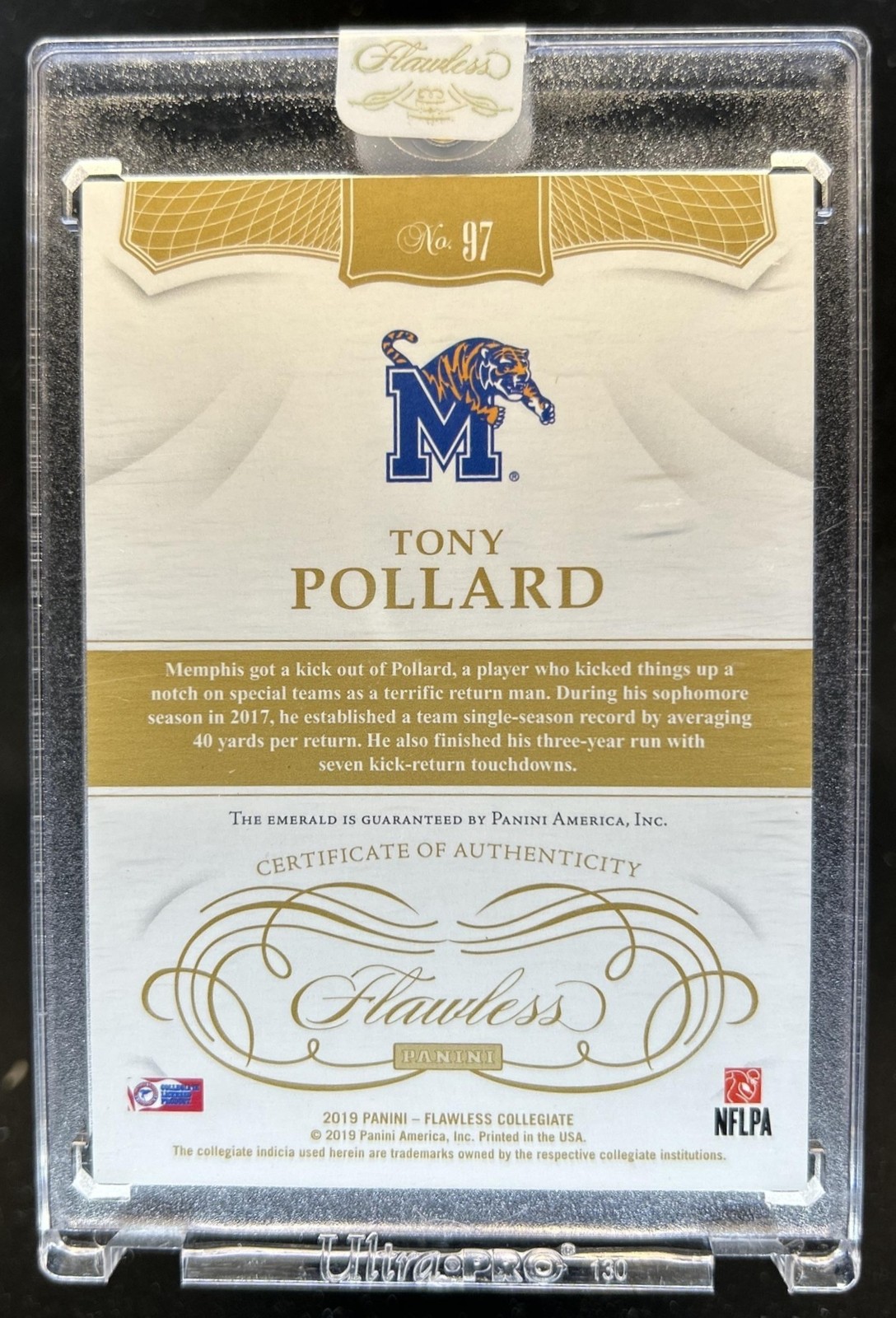 2019 Panini Flawless Collegiate Tony Pollard Emerald Rookie RC Auto #/5 view 2