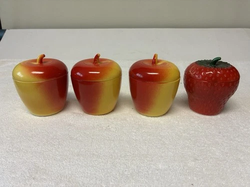 Vintage Hazel Atlas Milk Glass Jelly/Jam Jars 3 Apple, 1 Strawberry