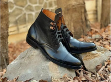 New Handmade Black Leather Formal Chukka Ankle Lace Up Dress Boots For Mens