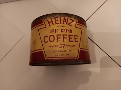 Rare, Vintage, Heinz Drip Grind Coffee Tin, 1 lb, empty, no lid