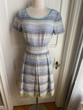 ELIE TAHARI FIT & FLARE COTTON  HORIZONTAL STRIPE BLUE & IVORY DRESS-SIZE10!