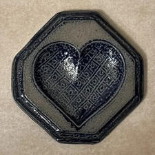 Rowe Pottery Works Blue Salt Glaze Octagon Heart Spoon Rest or Wall Hanging 1994