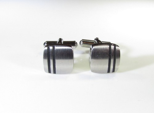 Stainless Steel Cufflinks with Enamel Black Stripes by Triton - Picture 3 of 7