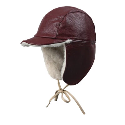 Femme PU Cuir Doublé Chaud Pilote Casquette Avec Oreille Extérieur Hiver Ski Hat - Photo 1/4