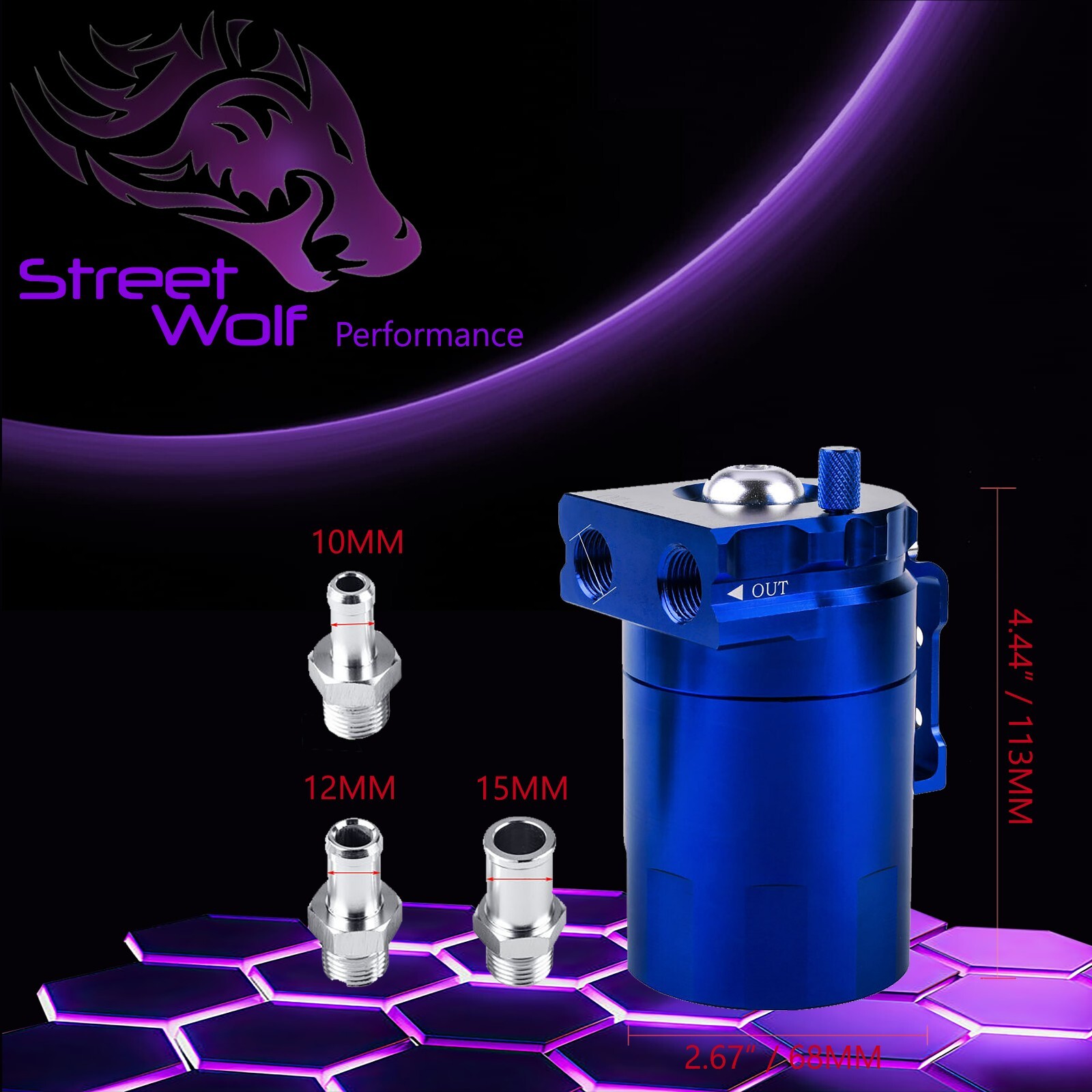 Oil Catch Can Reservoir Baffled Tank Breather Universal Blue Fits Lamborghini