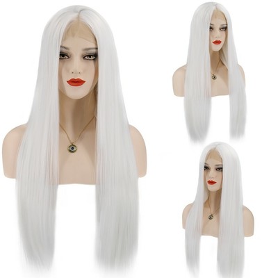 26 Inch Woman Long Straight Wigs White Lace Front Synthetic