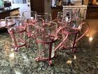 VINTAGE FEDERAL GLASS Ice Cream Soda Fountain Glasses Rose Pink Metal Holders #6