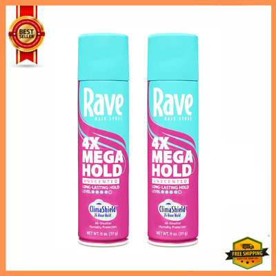 Rave 4X Mega Hold Hair Spray, All-Weather with Vitamin-Rich Formula, 11oz (2 PK)