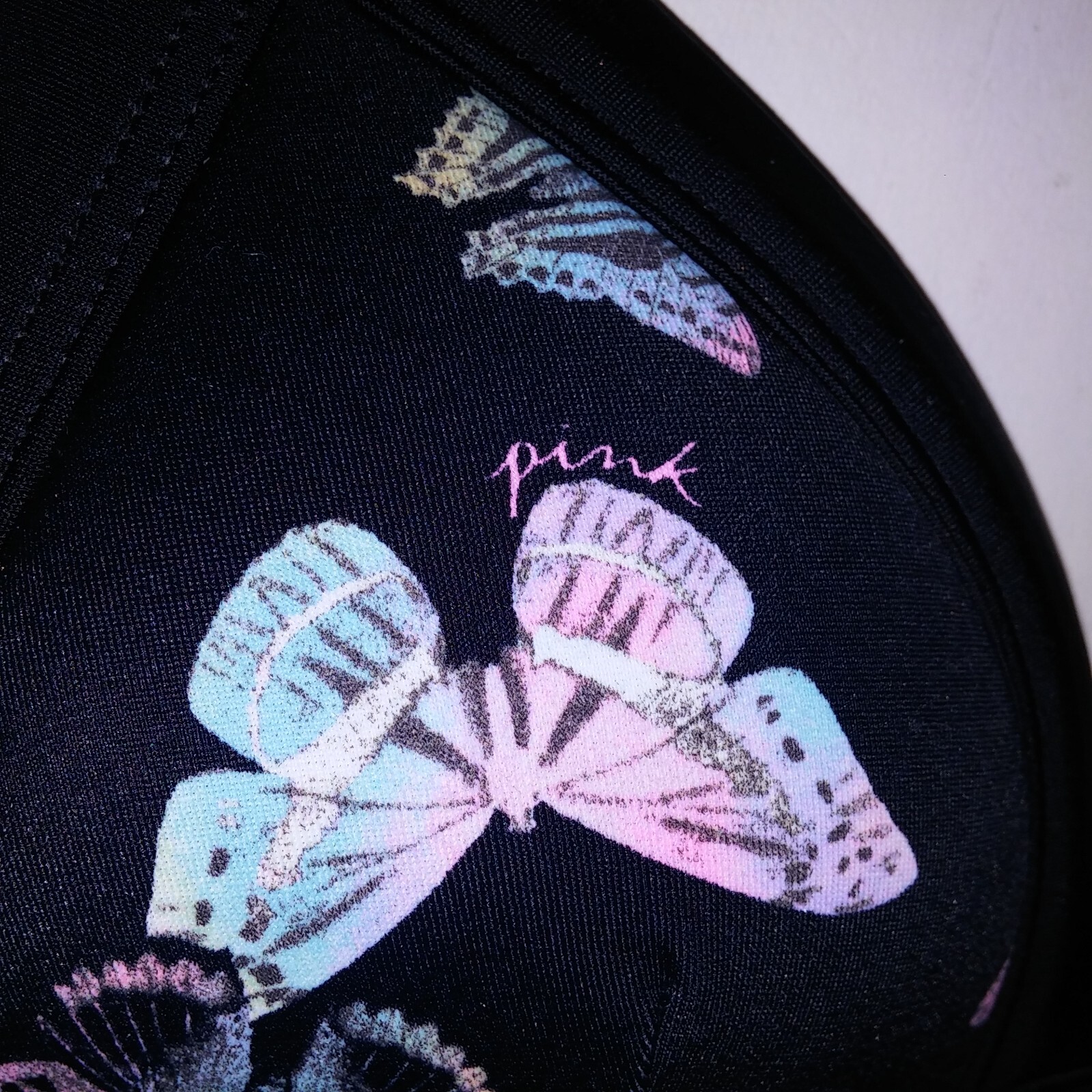 Victoria Secret PINK Swim Bikini Top XS Black Butterfly Padded Triangle Halter