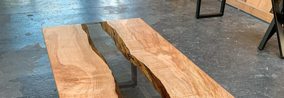 Black Epoxy Resin River Table Top | Handmade Wooden Office Desk | Modern Decor - Image 3 of 4