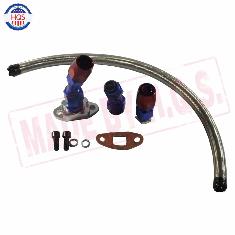 BRAIDED TURBO CHARGER/TURBO OIL 17" Return Drain Line 10AN FITTING KIT + Gasket Foto 2 de 4