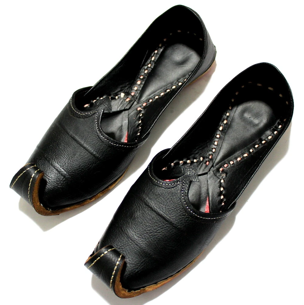 Men Mojari Black Leather Mojari Khussa Handmade Jutti Indian Mojari Flip Flops
