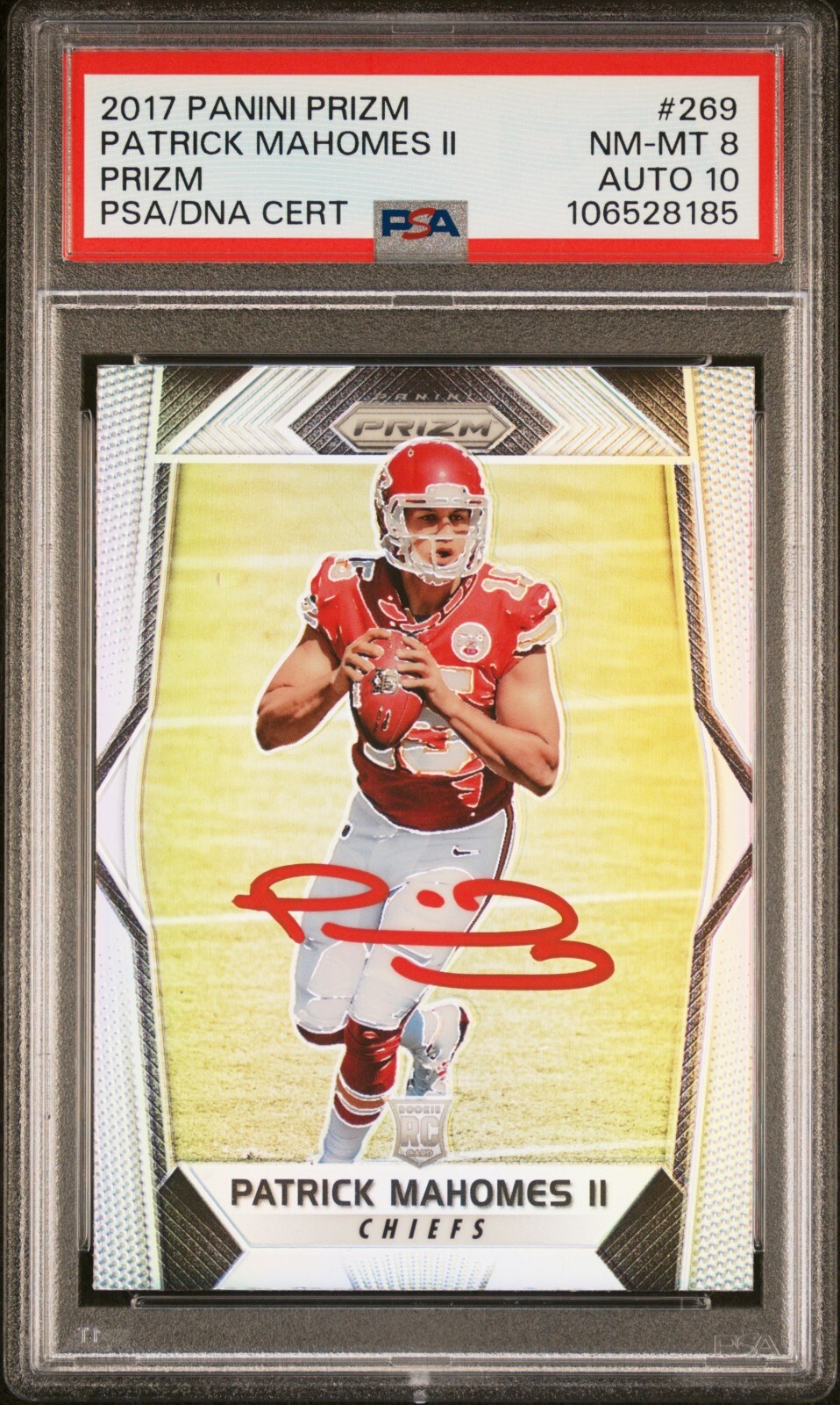 PATRICK MAHOMES SIGNED 2017 PANINI SILVER PRIZM ROOKIE #269 RC PSA 8 AUTO 10