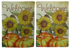 12x18 12"x18" Welcome Sunflowers Pumpkins Fall Blockout Sleeve Flag Garden