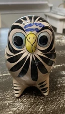 Vintage Mexico Tonala Pottery Bird Owl Folk Art Hand Painted Figurine Flowers