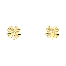 Ioka - 14K Yellow Gold Clover Post Push Back Earrings