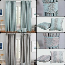 Pair of Heavy Jacquard Fully Lined Curtain Pencil Pleat Ready Made Free Tieback*