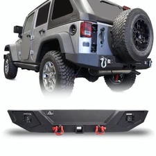 For 2007-2018 Jeep Wrangler JK Rear Bumper Powder Coated w/ Led lights & D-rings