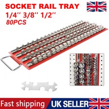 80Pc Socket Rail Tray 1/4" 3/8" 1/2"Organiser Holder Rack Storage Metal Tool UK