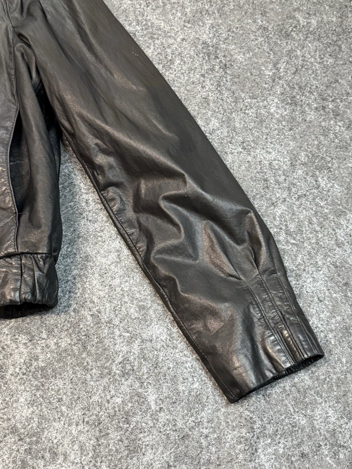 Vtg Fidelity Leathers Black Motorcycle Bomber Aviator Jacket Biker Womens 11-12 - Image 3 of 4