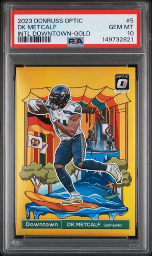 D.K. Metcalf [Gold] #5 2023 Panini Donruss Optic International Downtown card