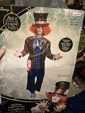 Disney Alice Through Looking Glass Mad Hatter Adult L/XL 4 Pc Costume + 2 Hats