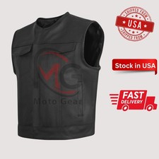Men Low Rise Waistcoat Short Torso Black Biker Club Style Vests Cow Leather 