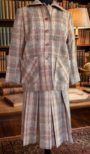 VTG 90s Brown Plaid Tweed Skirt Suit Set Sz S Preppy Clueless Dark Academia Y2K
