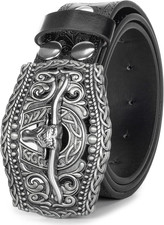 Western-PU-Leather-Belts for Men and Women Cowboy-Cowgirl Longhorn-Bull-Pattern-
