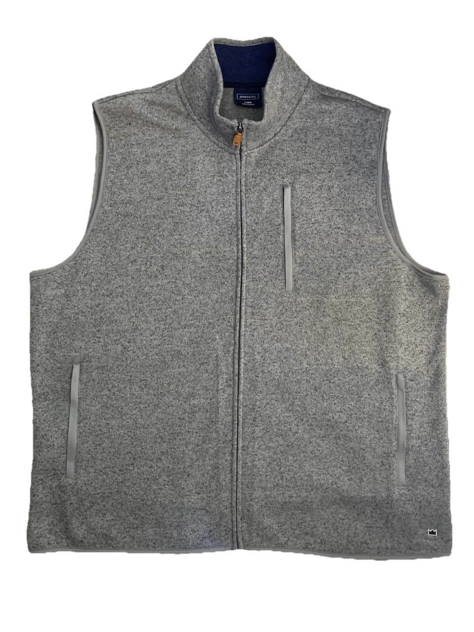 Crown & Ivy Fleece Vest Full Zip Men’s XL Gray Pockets Golf Outdoors Logo Nice!