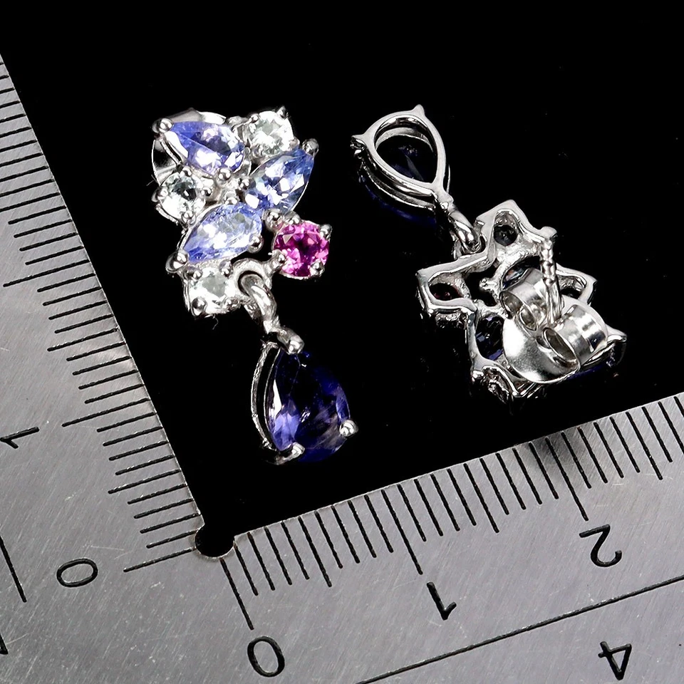 925 Pendientes de Plata de Ley Pera Iolita Aguamarina Granate Tanzanita Piedras - Imagen 3 de 4