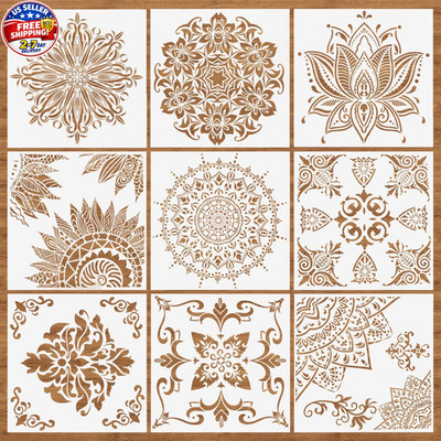 9 Pcs Mandala Stencils for Painting, 12x12 Inch Reusable Large Layering Stencils
