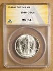 1946 D Walking Liberty Half Dollar ANACS MS64