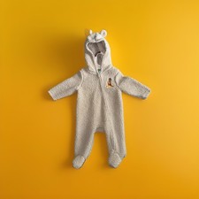 Disney Winnie the Pooh Ivory Fleece Snowsuit Hooded Bear Ears 3-6 Months