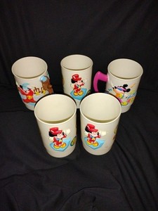 Lot Of 5 Vintage Old Walt Disney's World On Ice - Mickey Mouse Super 3-D Mugs