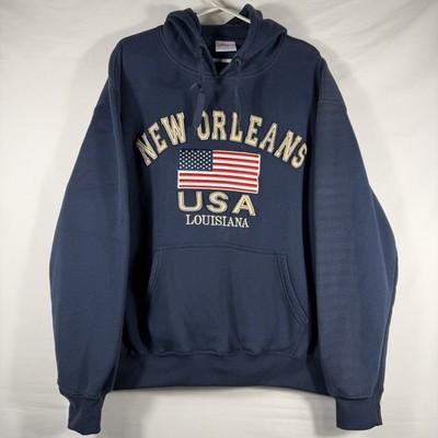 USA Flag New Orleans Louisiana Embroidered Dimco Apparel Men s Hooded Navy Large