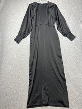 Veiled Collection Satin Maxi Dress Womens S Black Minimalist Bishop long sleeve
