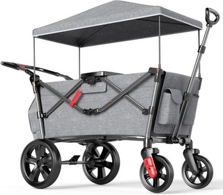 Portable Cart Wagon w/ Adjustable Handle Bar & Removable Canopy Grey