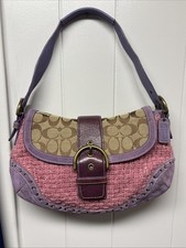 COACH Vtg Y2K Soho Wool Tweed Suede Signature Flap Shoulder Bag 9273 Purple Pink