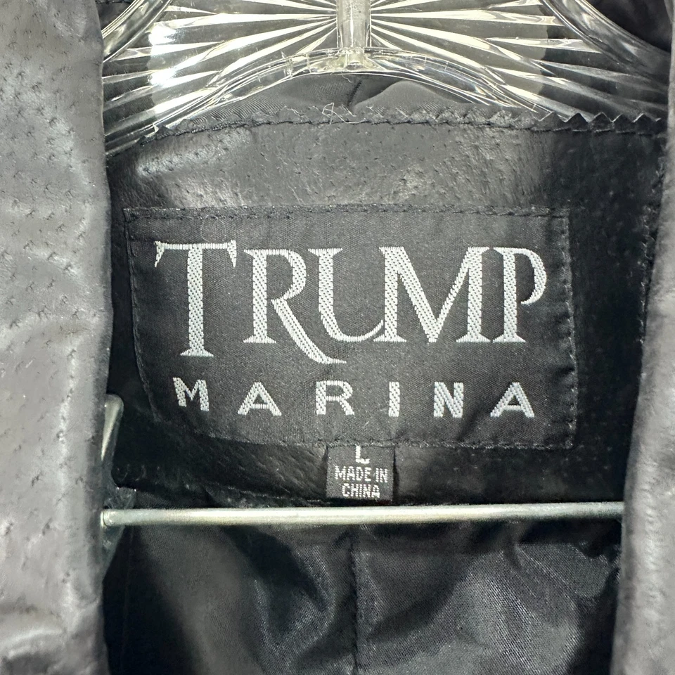 Leather Lambskin Jacket Vtg 90s Mens Large Black Grunge Alt Edgy Trump Marina - Image 2 of 4