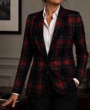 RALPH LAUREN TARTAN PLAID PINTEREST RUNWAY CLASSIC CLUB BLAZER JACKET Sz 12