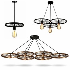 Vintage Wheel Pendant Light Chandelier 1/3/6 Way Ceiling Hanging Lamp Fitting